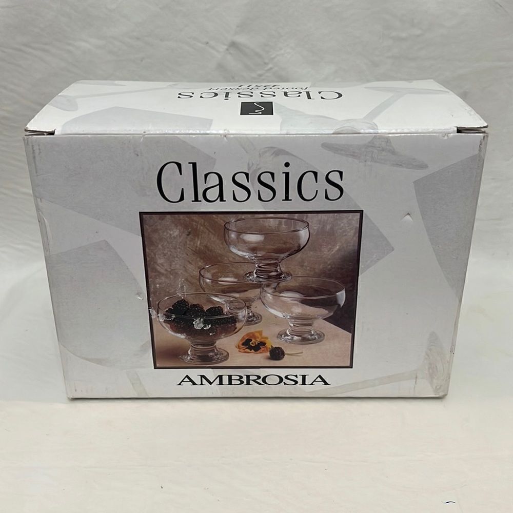 Classics Ambrosia Cups Durable Clear Glass Set Of 4 Footed Dessert Ice Cream